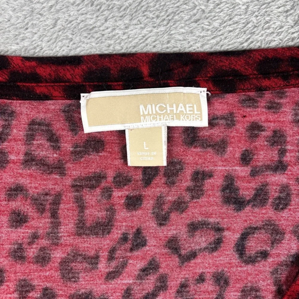 Michael Kors Animal Print Blouse Red/Black Tunic Top Women's Size Large